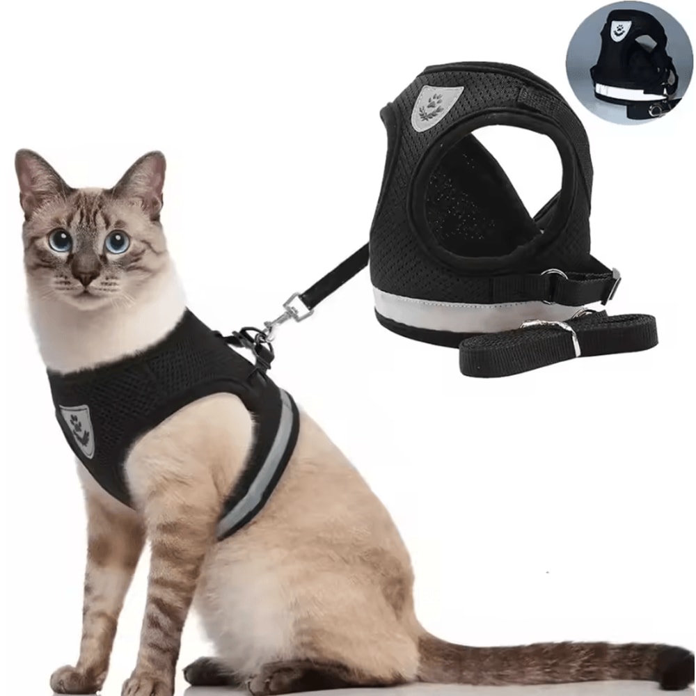 SafeStride Reflective Cat Harness Leash Set Escape Proof Soft Mesh Vest For Cats Kittens 0