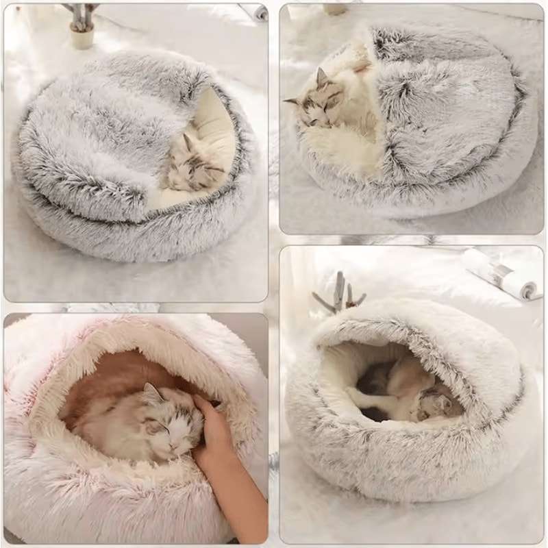CloudNest Plush Covered Cat Bed For Cats Small Dogs 1