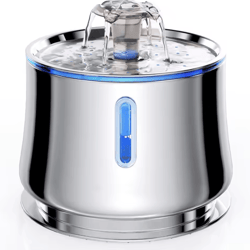 puresteel 2.5l stainless steel cat water fountain with water level window