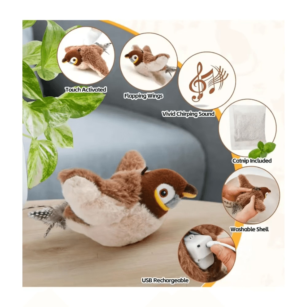 FlappyPaws Interactive Chirping Bird Toy For Cats 4