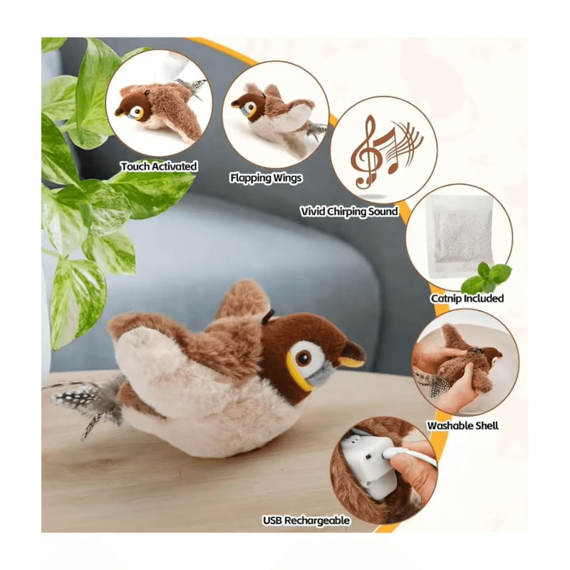 FlappyPaws Interactive Chirping Bird Toy For Cats 4