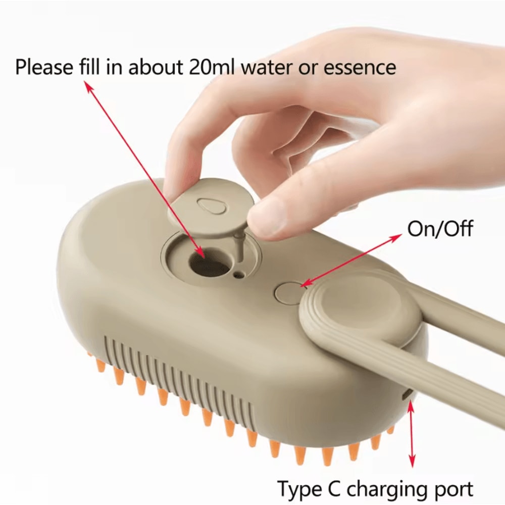 3in1 Rechargeable Pet Steam Brush For Grooming Massage Deshedding 3