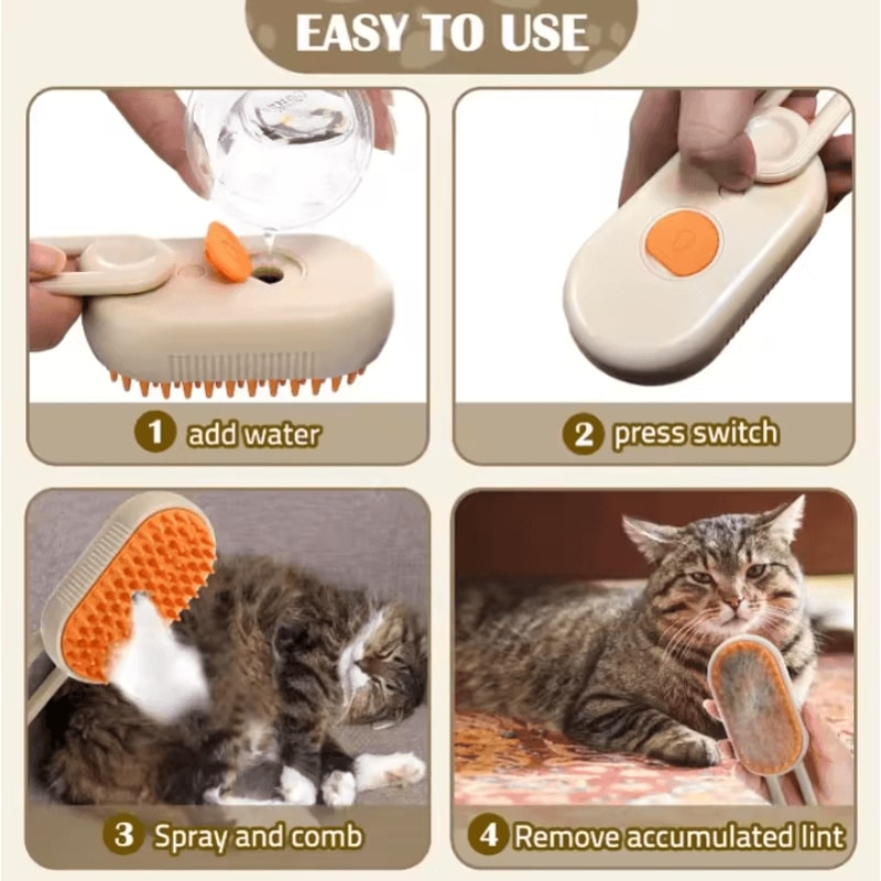3in1 Steam Pet Grooming Brush For Hair Removal Massage Coat Care 3