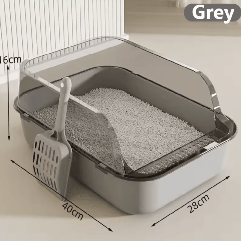 SemiEnclosed Splashproof Cat Litter Box With High Sides 9