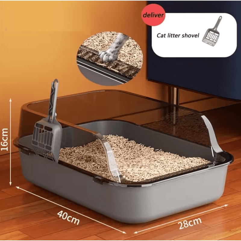 SemiEnclosed Splashproof Cat Litter Box With High Sides 4