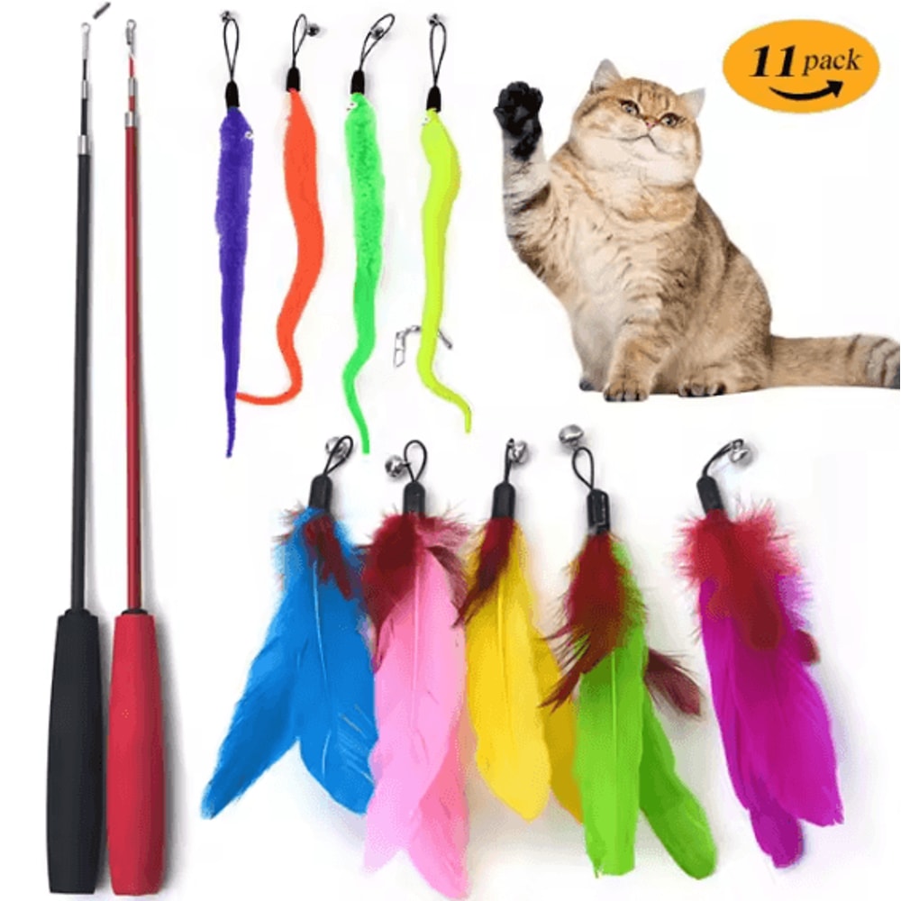 Interactive Feather Teaser Wand For Cats With Retractable Fishing Rod 4