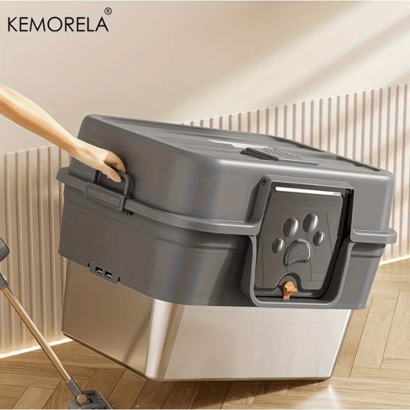 XL Enclosed Stainless Steel Cat Litter Box With Odor Control AntiSplash Design 1