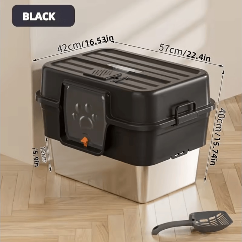 XL Enclosed Stainless Steel Cat Litter Box With Odor Control AntiSplash Design 3