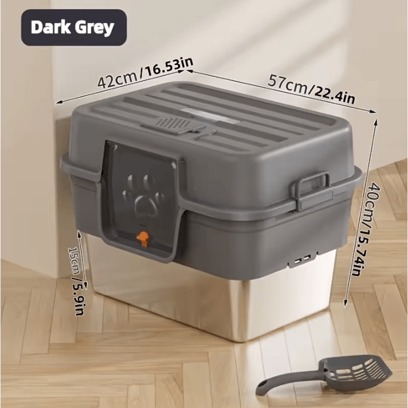 XL Enclosed Stainless Steel Cat Litter Box With Odor Control AntiSplash Design 4