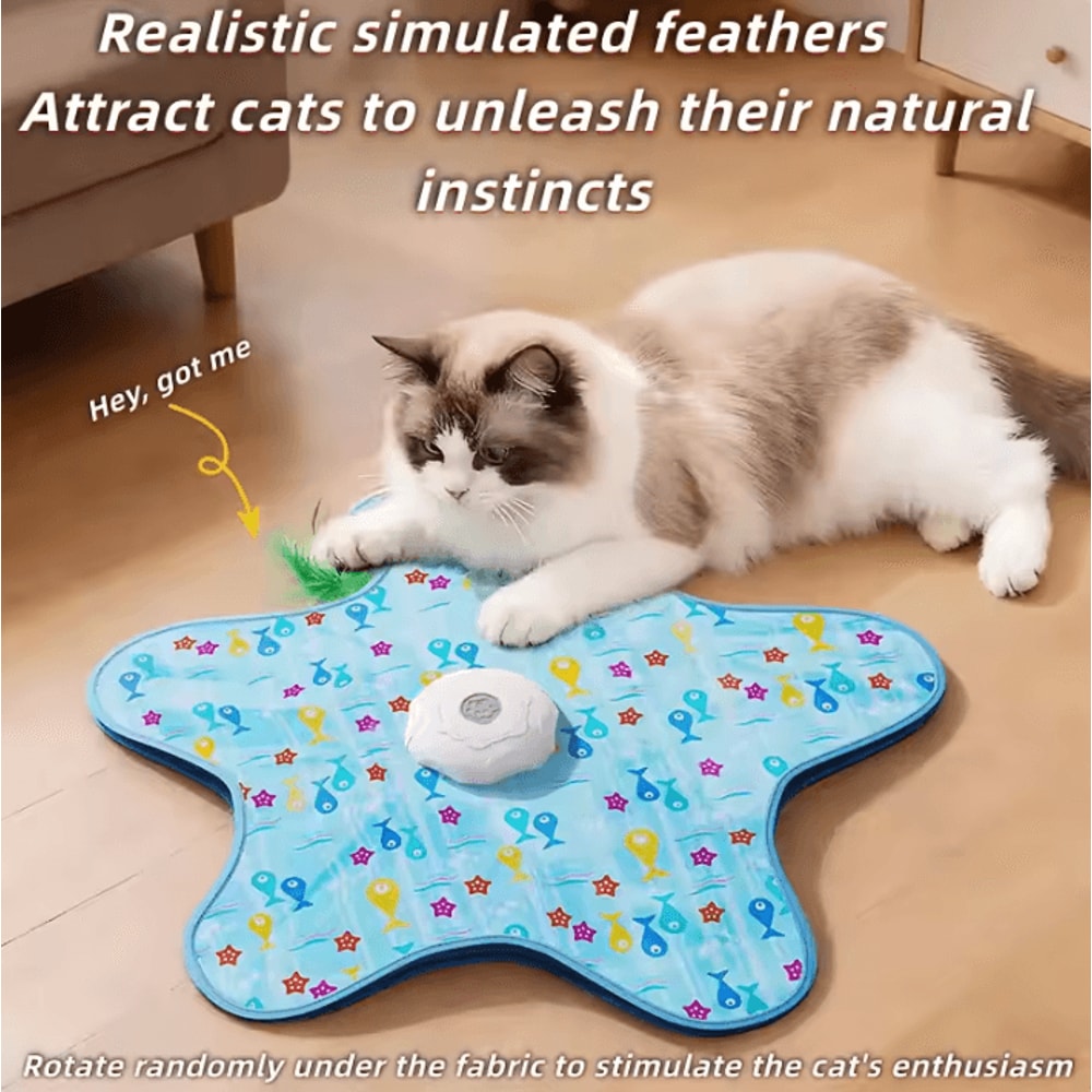 Interactive Cat Hunting Blanket Toy With Automatic Feather Turntable 0