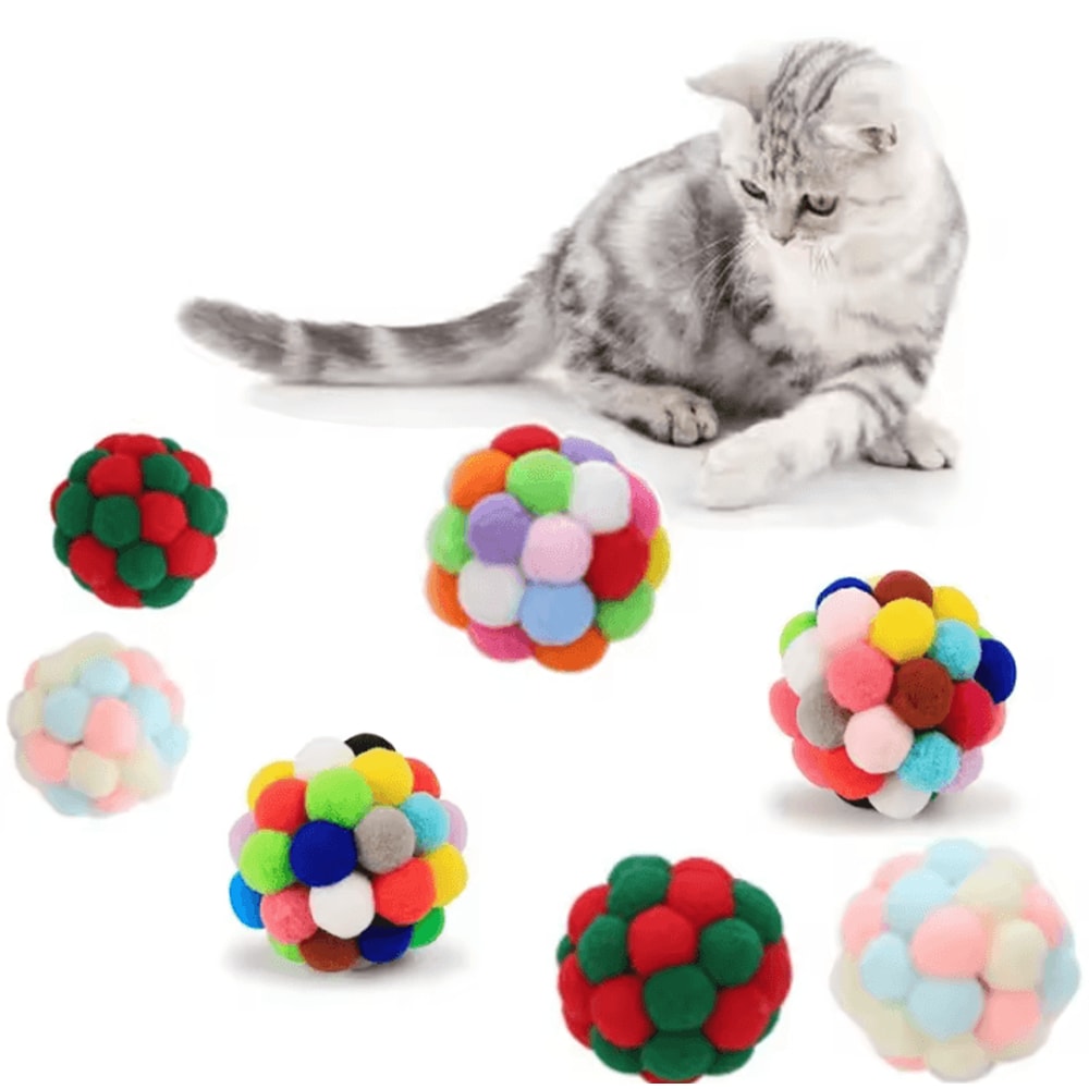 SparklePounce Interactive Pom Pom Cat Toy Balls Set 3