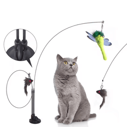 featherchase suction cup bird teaser wand cat toy
