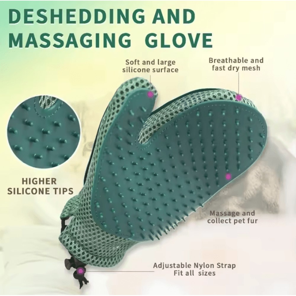 FurEase DoubleSided Pet Grooming Glove Massage Brush 0