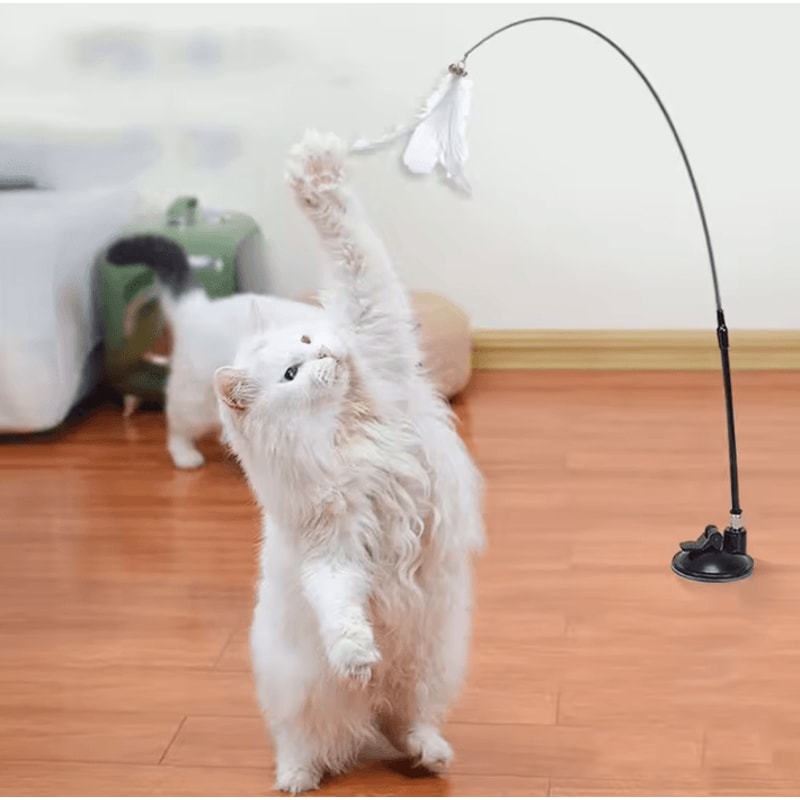WhiskerBounce Suction Cup Feather Wand Cat Toy 1
