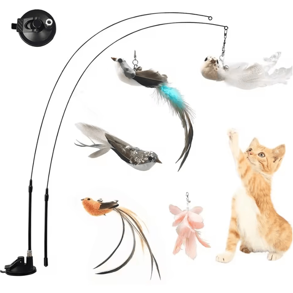 FlutterChase Interactive Bird Feather Cat Toy With Suction Cup 0
