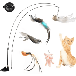 flutterchase interactive bird feather cat toy with suction cup