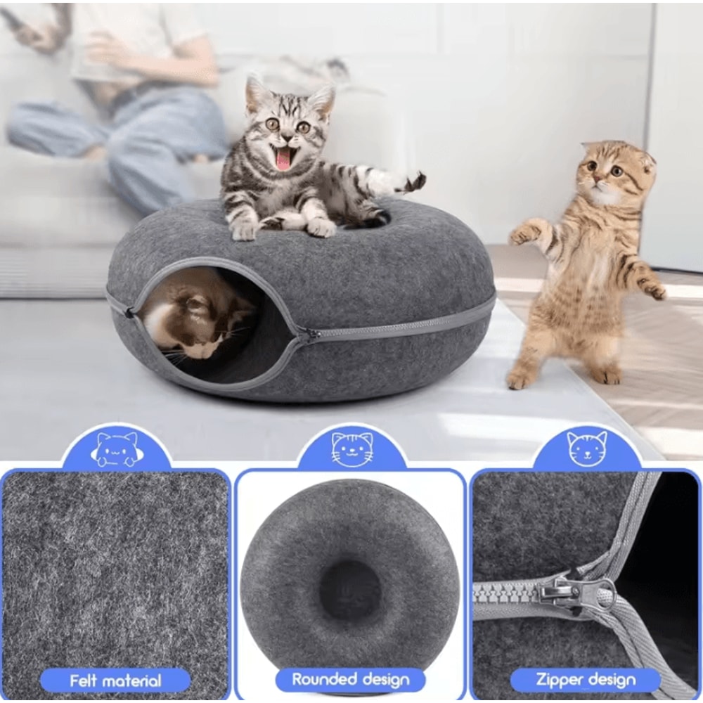 CozyLoop Felt Cat Tunnel Bed Interactive Hideaway House 2