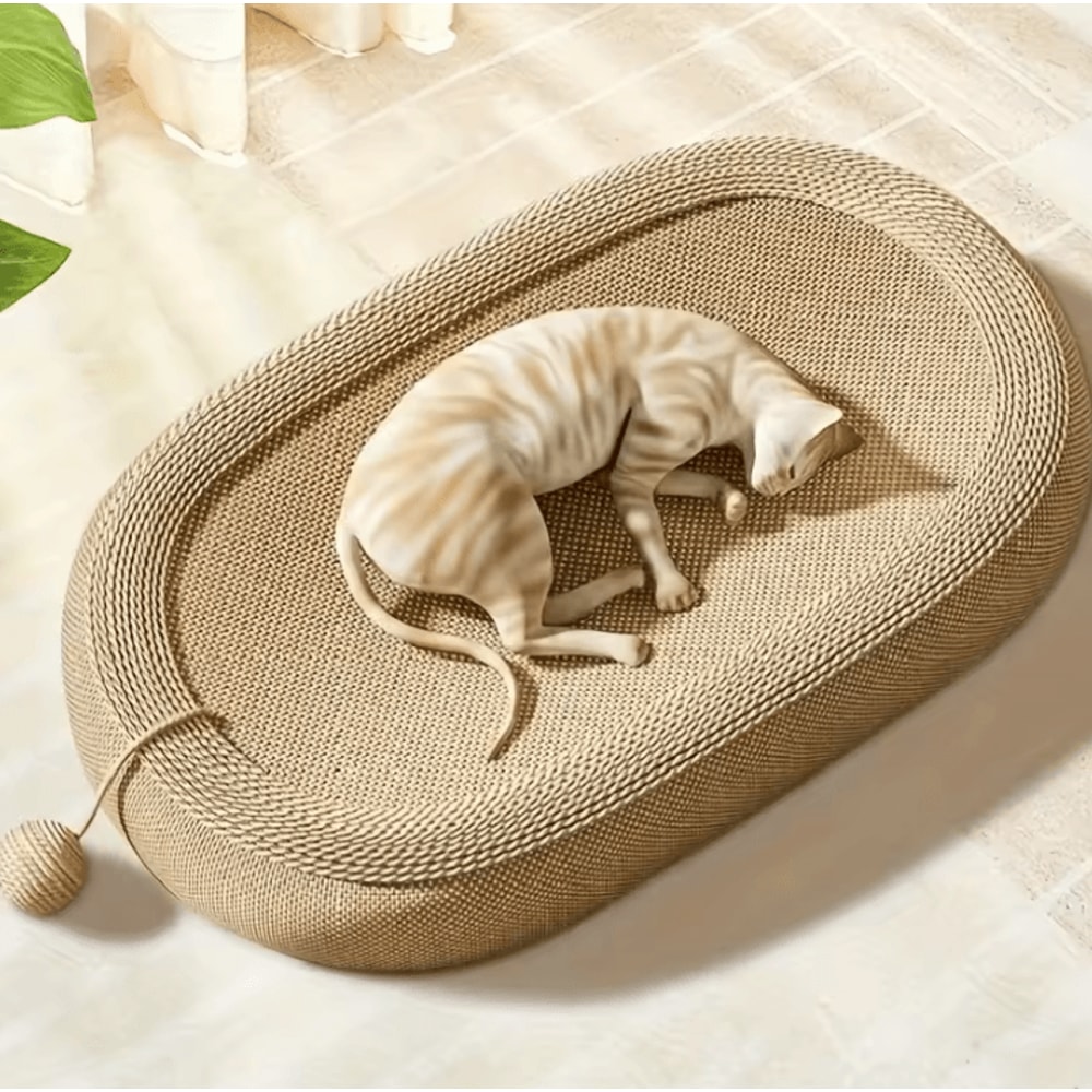 ScratchLounge Sisal Cat Scratching Bed With Interactive Toy Ball Set 0