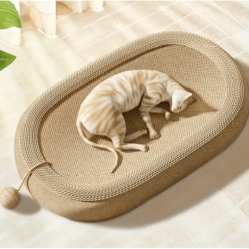 ScratchLounge Sisal Cat Scratching Bed With Interactive Toy Ball Set 0