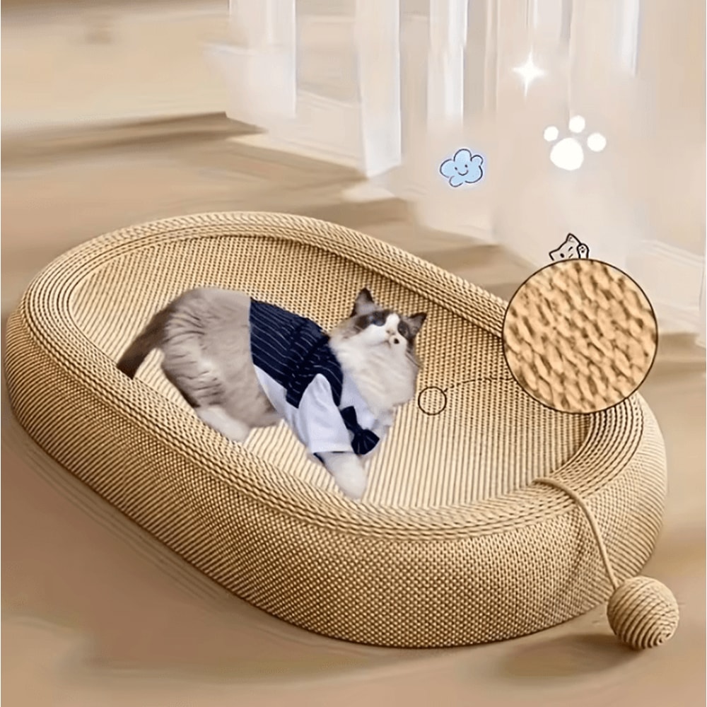ScratchLounge Sisal Cat Scratching Bed With Interactive Toy Ball Set 1
