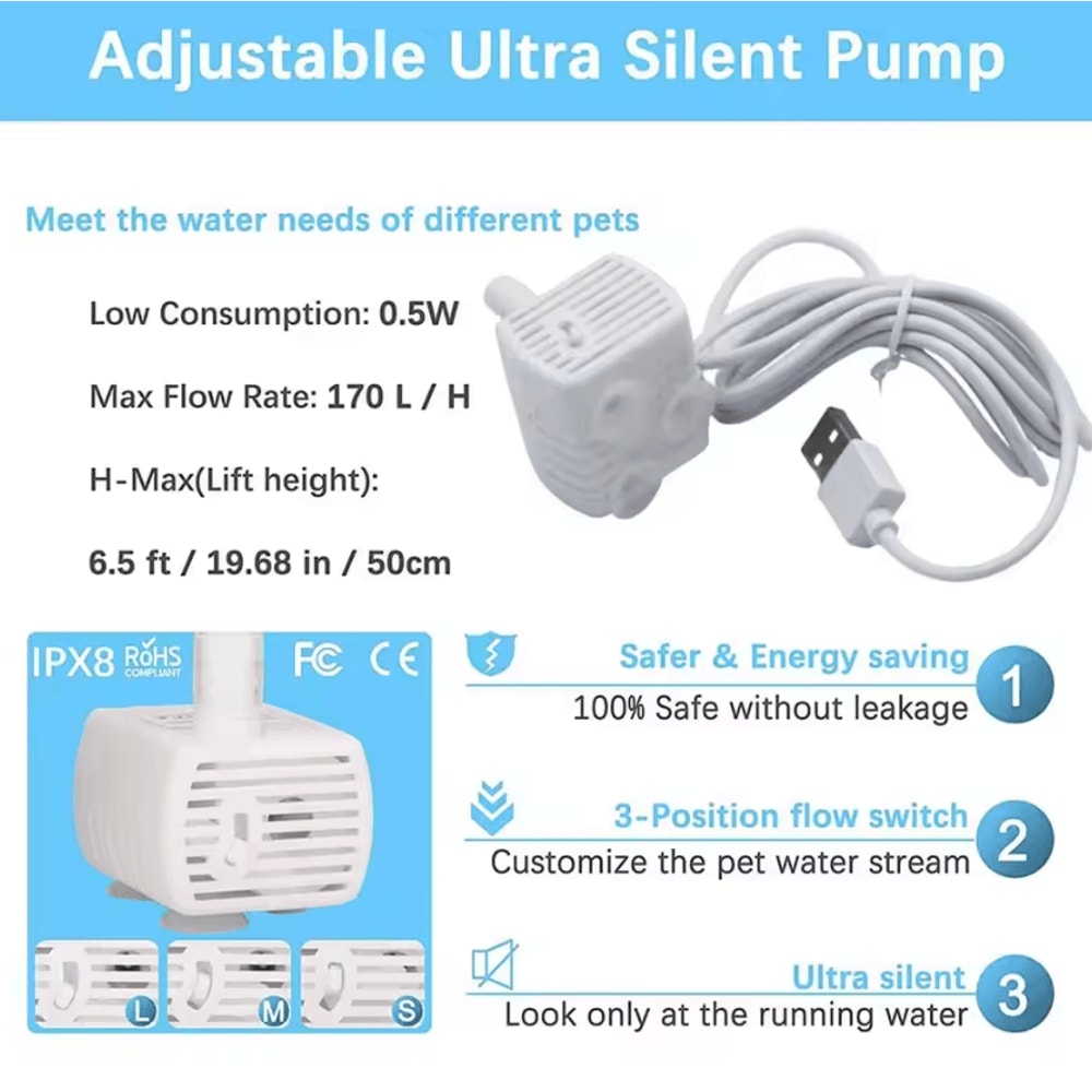 FlowPure Replacement Water Pump For Cat Water Fountain 2