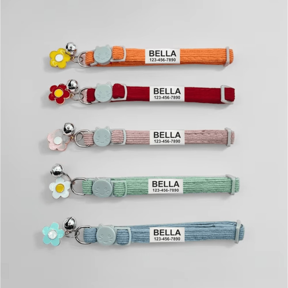 CozyCharm Personalized Corduroy Breakaway Cat Collar With Bell 0