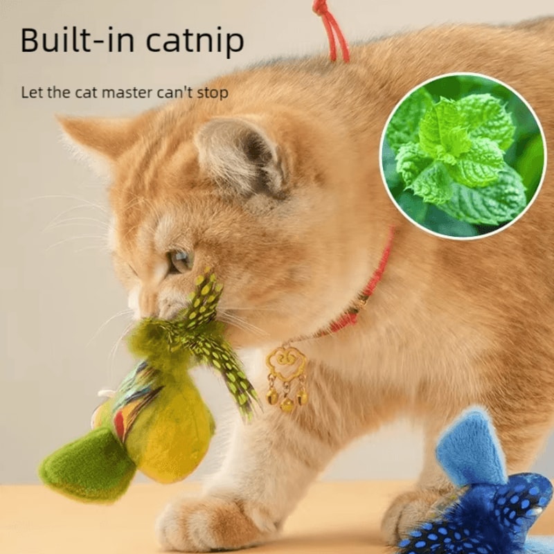ChirpyBird Interactive Hanging Cat Teaser Toy With Catnip Feathers 1