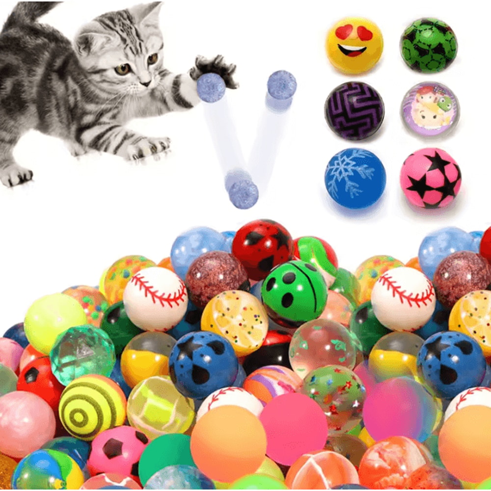 BounceBurst Colorful Elastic Cat Toy Balls Set For Indoor Play 0