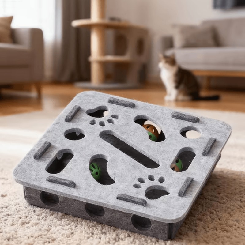 HuntNest Interactive Felt Cat Tunnel Puzzle Toy With Ball 5
