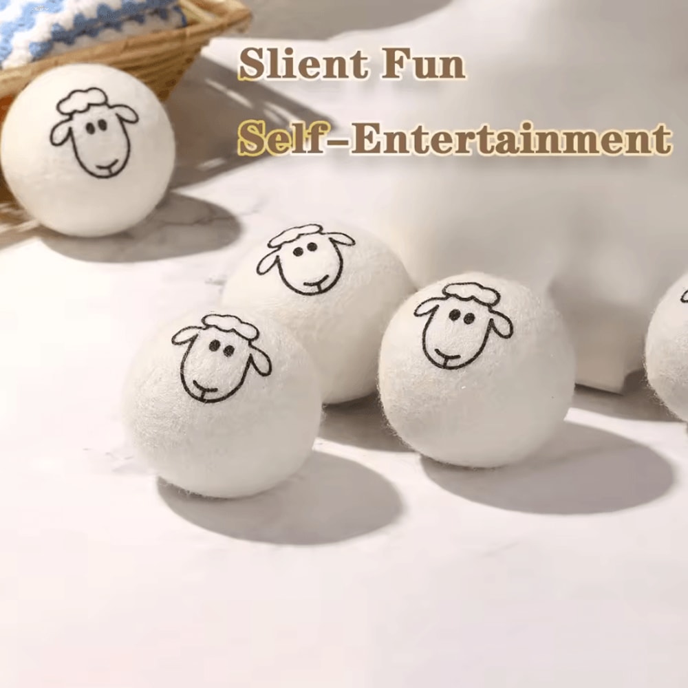 SoftPounce Wool Felt Cat Ball Toys For Quiet Interactive Play 1