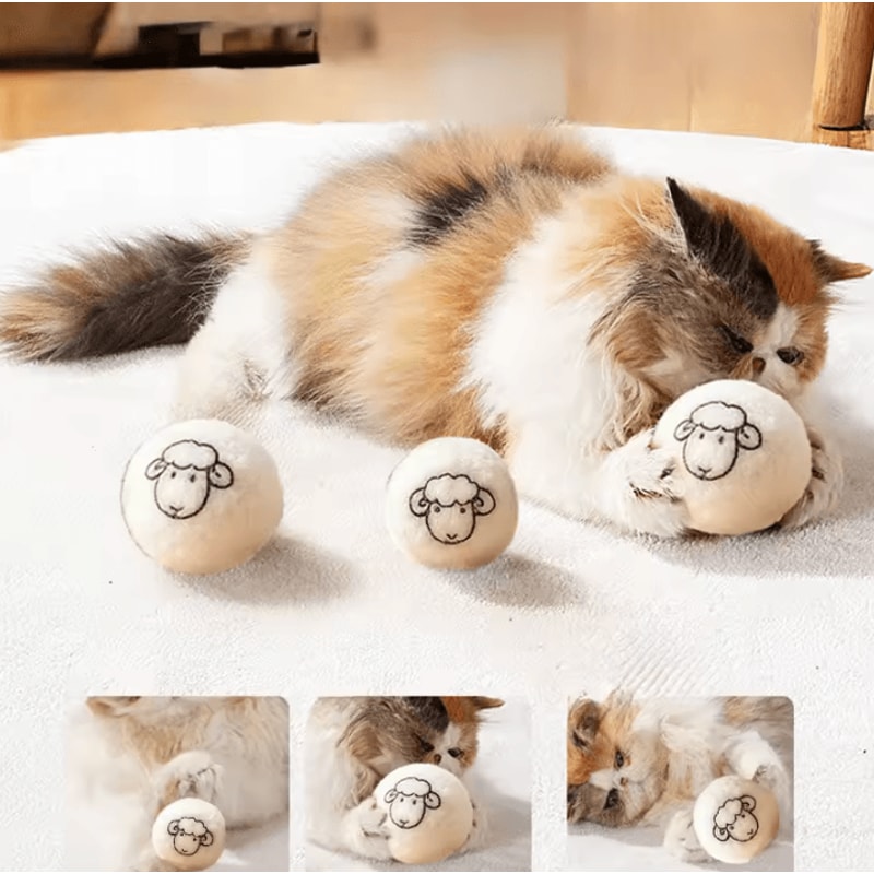 SoftPounce Wool Felt Cat Ball Toys For Quiet Interactive Play 2