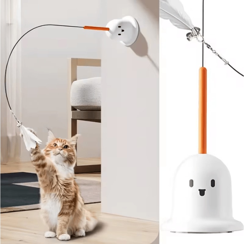 FlexPlay Suction Cup Cat Teaser Wand With Feather Bell 1