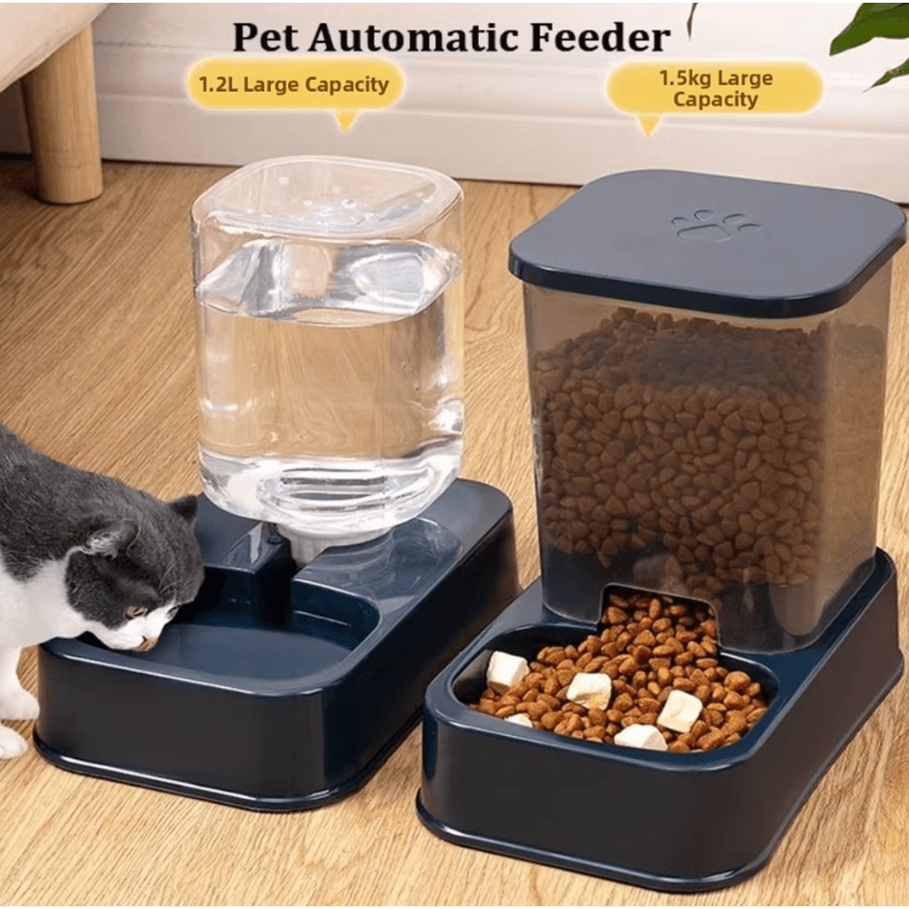 AquaServe Automatic Pet Feeder Water Dispenser Set For Cats Small Dogs 0