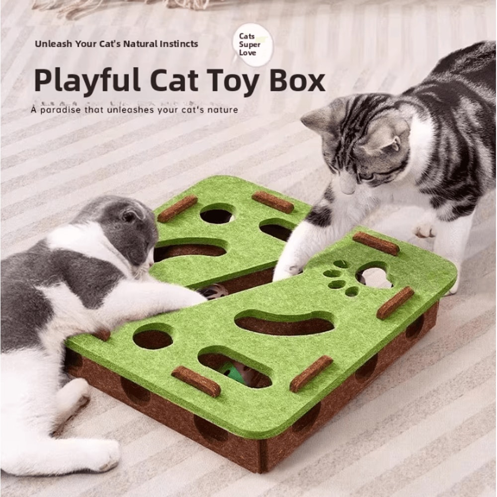 MazePaws Interactive Felt Cat Puzzle Box With Bell Ball Toy 0