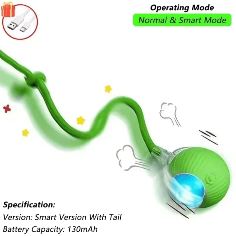 SmartTail Automatic Rolling Cat Ball Toy With Interactive Moving Tail 2