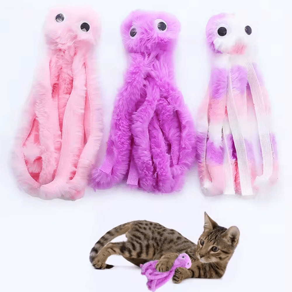 OctoPaws Plush Octopus Cat Toy For Interactive Play Chewing 0