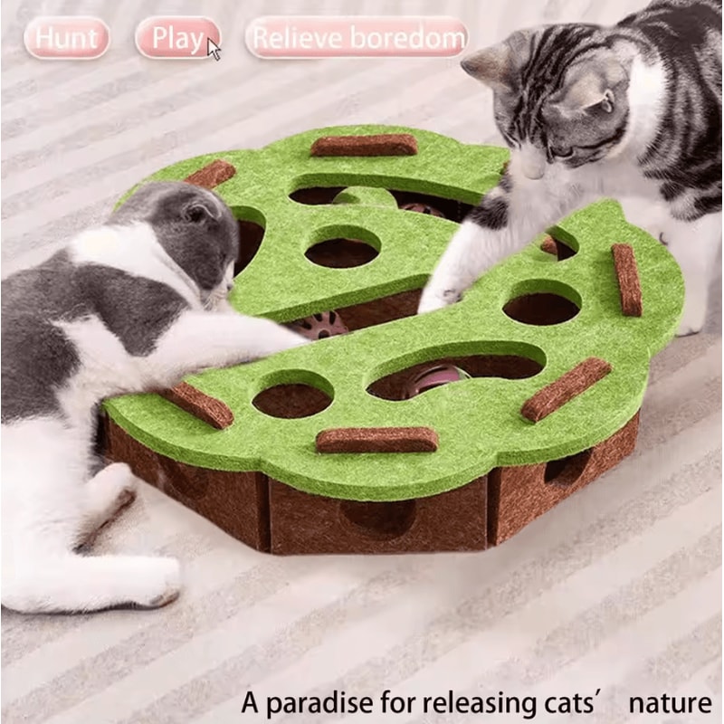 CleverPaws Felt Cat Puzzle Scratcher Maze Toy With Bell 0
