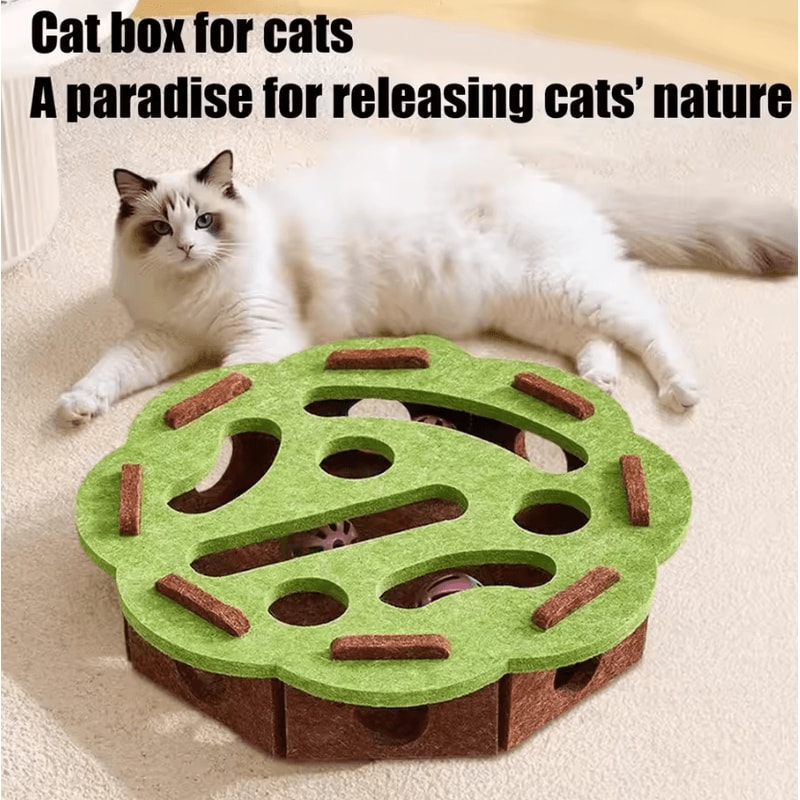 CleverPaws Felt Cat Puzzle Scratcher Maze Toy With Bell 1