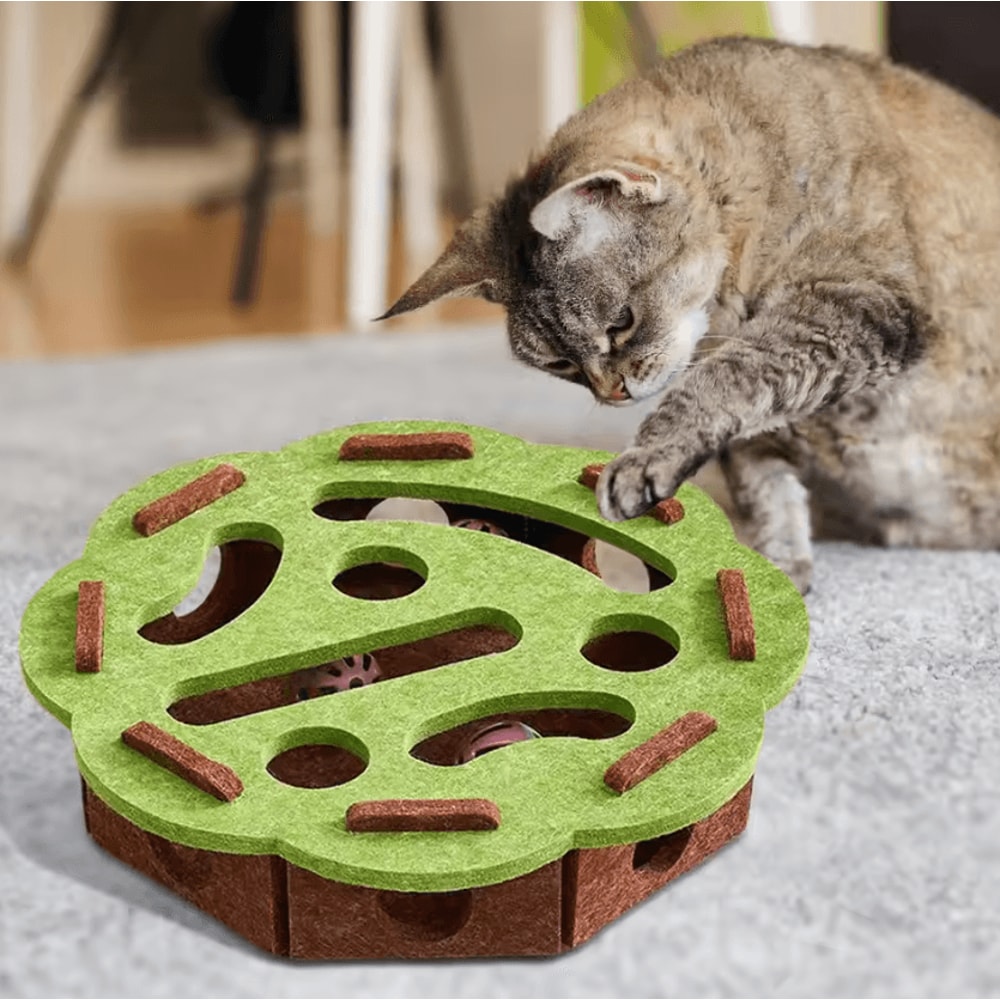 CleverPaws Felt Cat Puzzle Scratcher Maze Toy With Bell 2