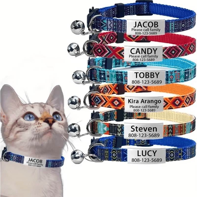 BohoCharm Personalized Breakaway Cat Collar With Bell Custom ID Tag 0