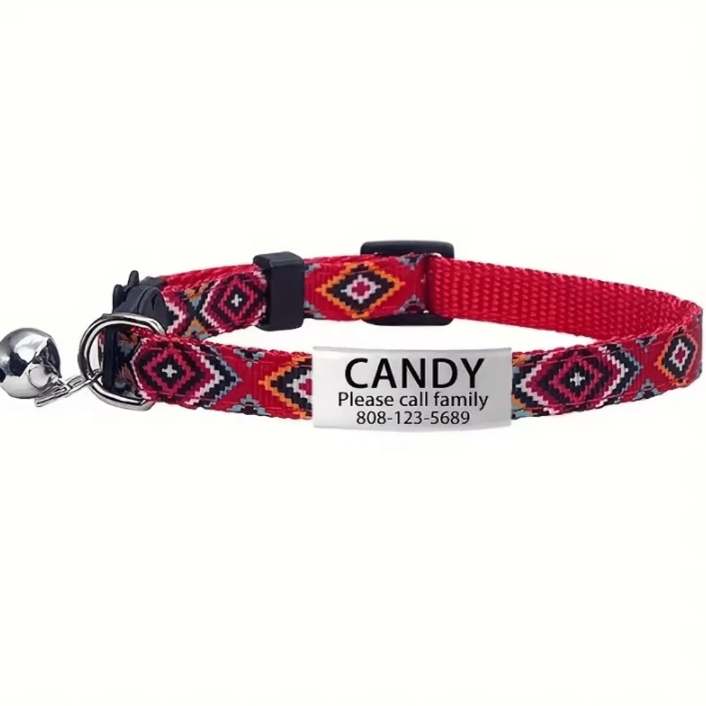 BohoCharm Personalized Breakaway Cat Collar With Bell Custom ID Tag 6