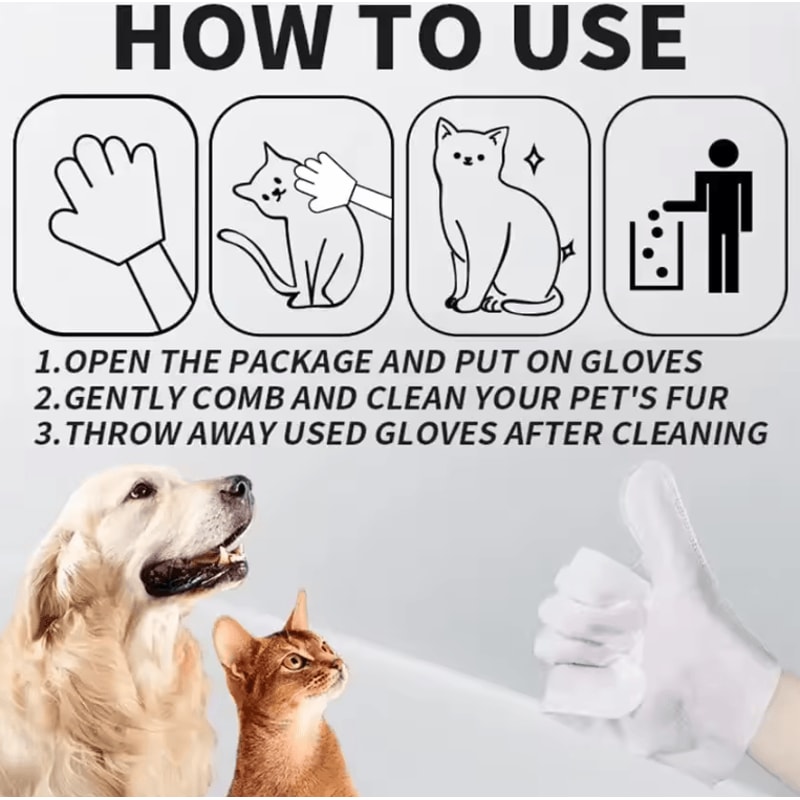 FreshPaws Extra Thick Pet Cleaning Wipes Gloves For Cats Dogs 3