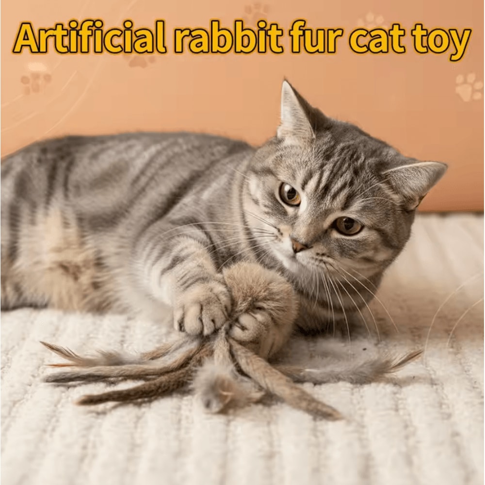 Fluffy Bunny Fur Cat Kicker Toy Interactive Plush Hunting Toy For Indoor Cats 1