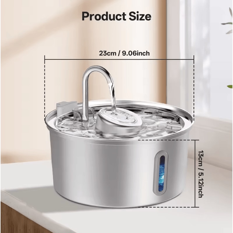 PureFlow 32L Stainless Steel Pet Water Fountain Automatic Filtered Drinking Station For Cats Dogs 1