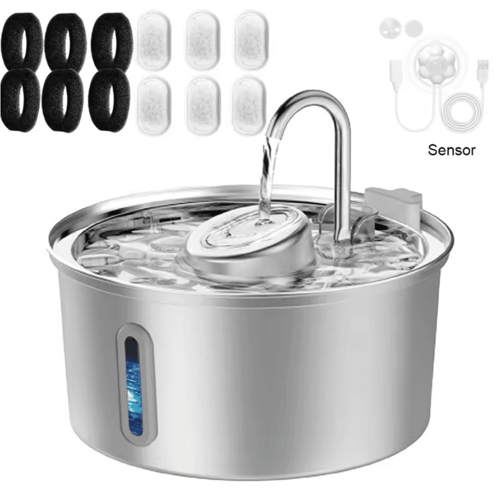 PureFlow 32L Stainless Steel Pet Water Fountain Automatic Filtered Drinking Station For Cats Dogs 6