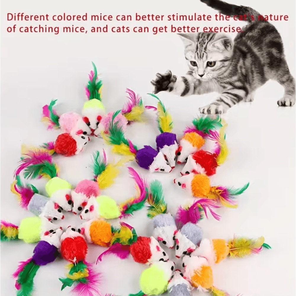 FeatherMouse Mini Cat Toy Set Colorful Interactive Hunting Toys For Kittens Cats 0