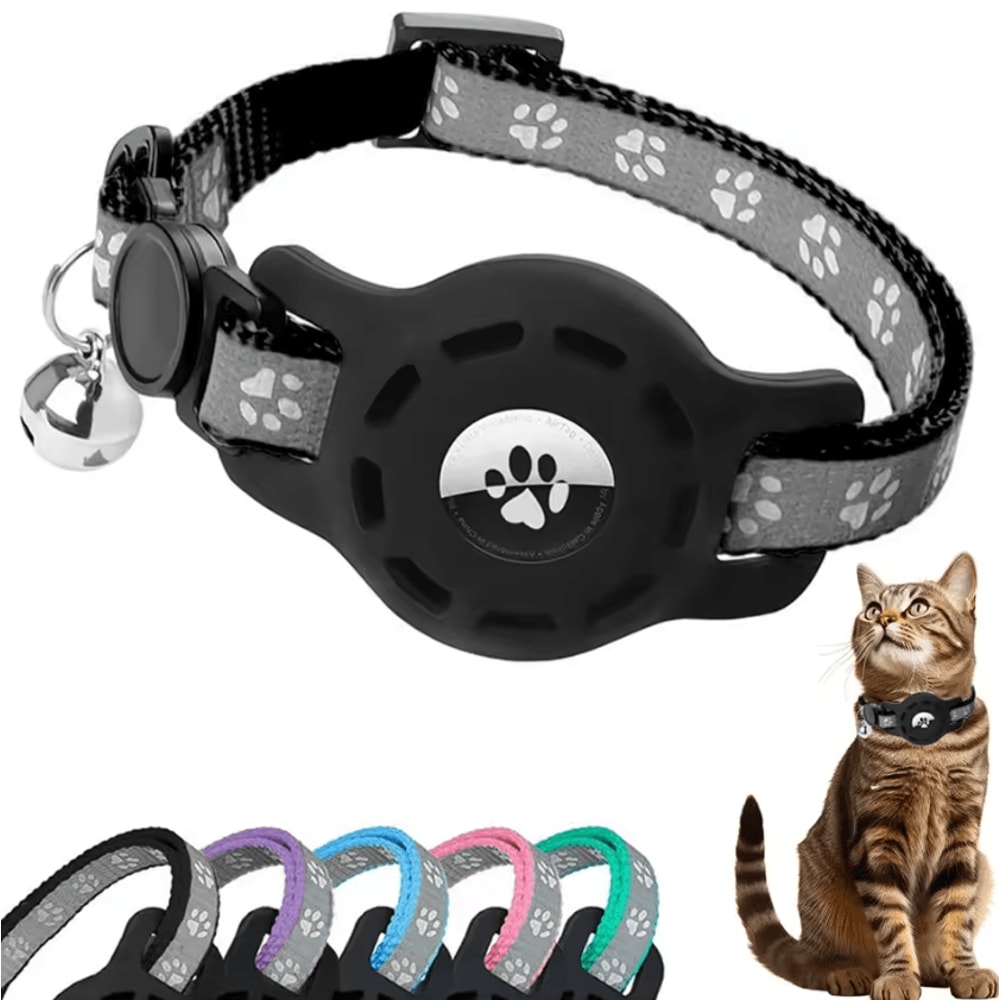 SafeTrack AirTag Cat Collar Adjustable AntiLost Collar With Secure AirTag Holder Bell 0
