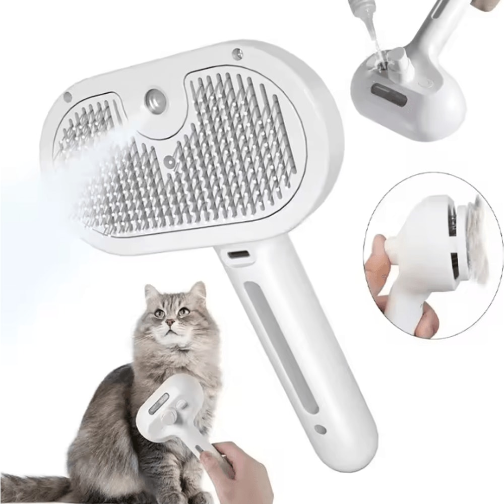 SteamGroom 3in1 Pet Brush Electric Spray Massage Deshedding Comb For Cats Dogs 0