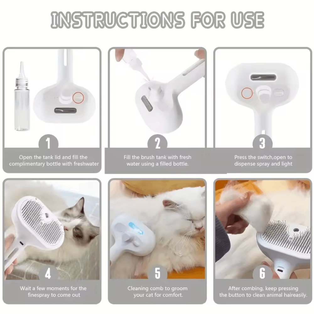 SteamGroom 3in1 Pet Brush Electric Spray Massage Deshedding Comb For Cats Dogs 1