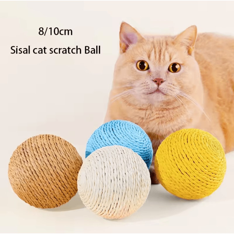 Sisal Crunch Scratching Ball Interactive Cat Toy For Chewing Scratching Dental Play 0